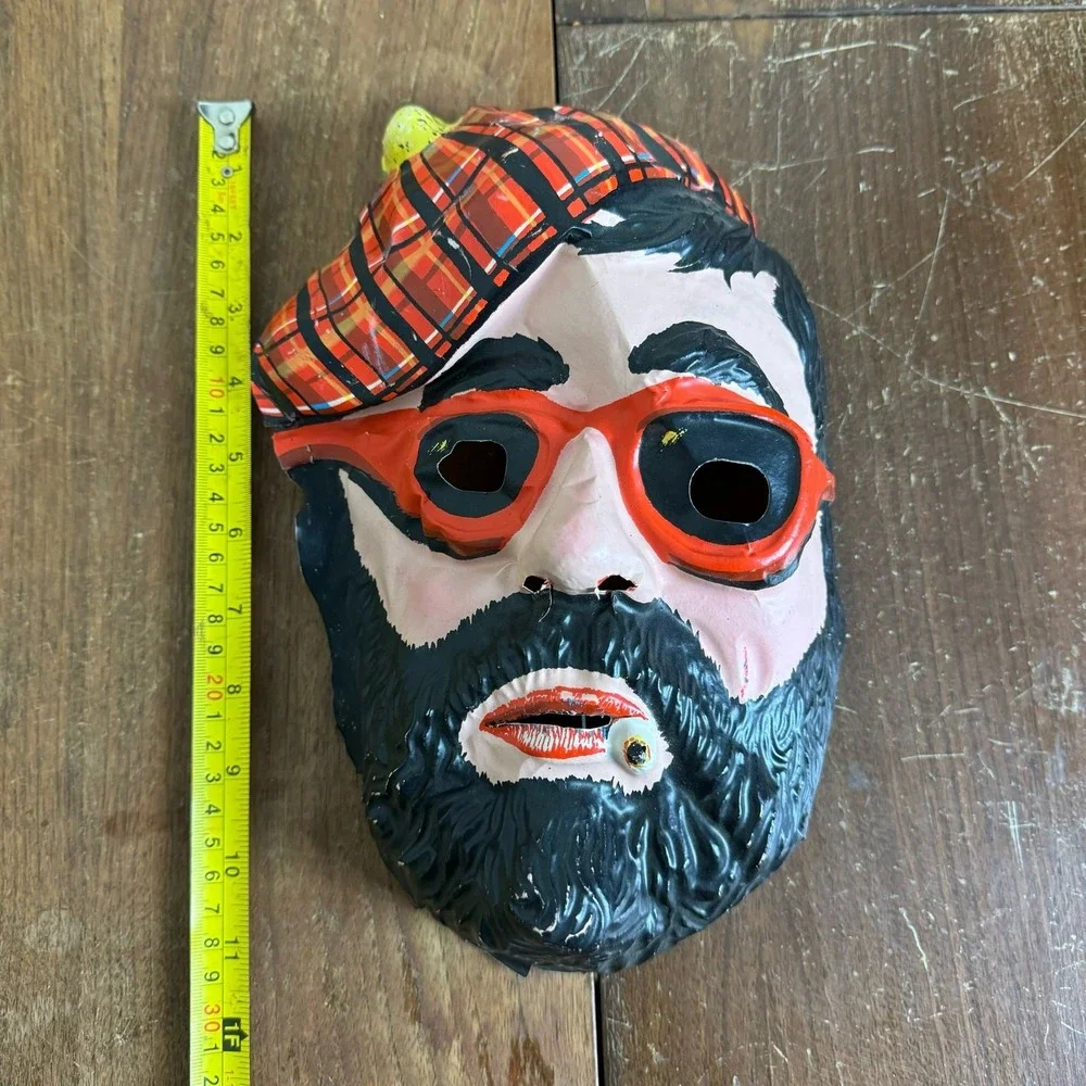 VINTAGE Ben Cooper Plastic Full Face Mask smoking Man with beard &‎ hat